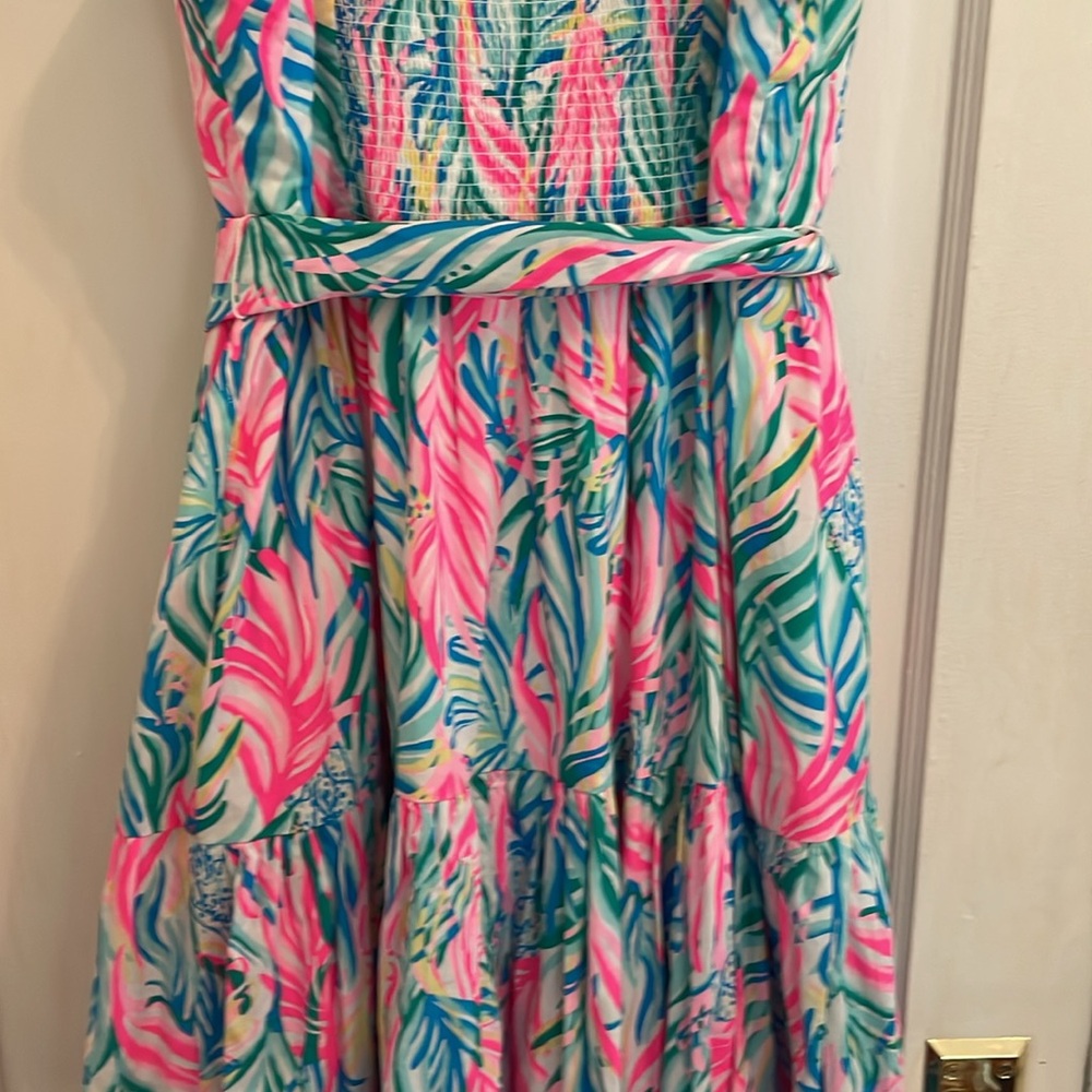 New Lilly Pulitzer Edith Cotton Multi Sea Turtle Soirée Tiered Midi Dress size 2 - Picture 9 of 16